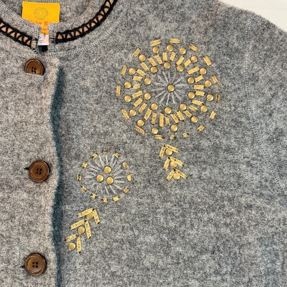 Ruby Rd Woman Gray Boiled Wool Jacket Studded Embroidered Button Front Plus 2X